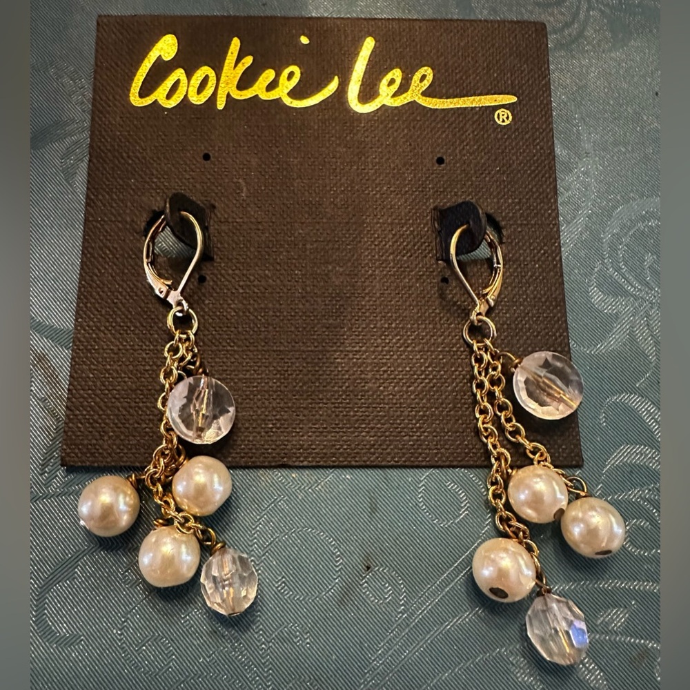 Cookie Lee Gold and Pearl Drop Earrings - Picture 2 of 2